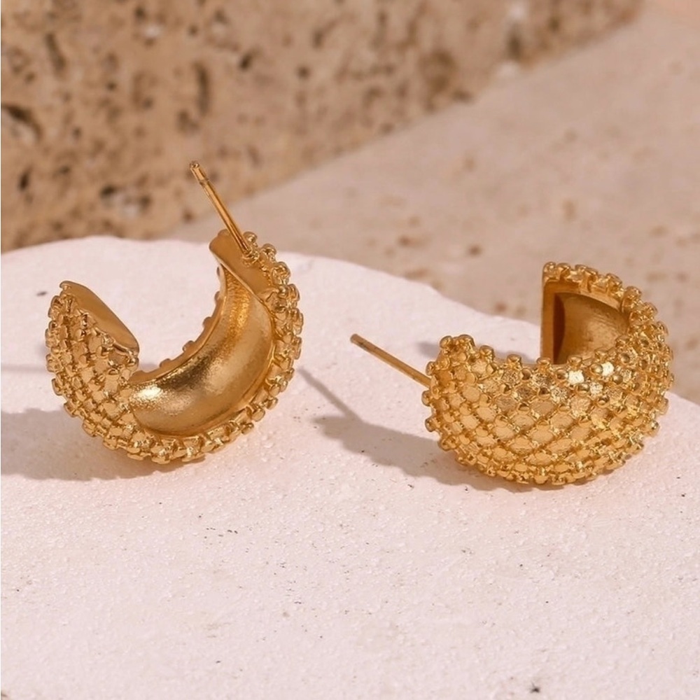 ” C- Hoop 18K Plated Stainless Steel Earrings - Picture 3 of 5